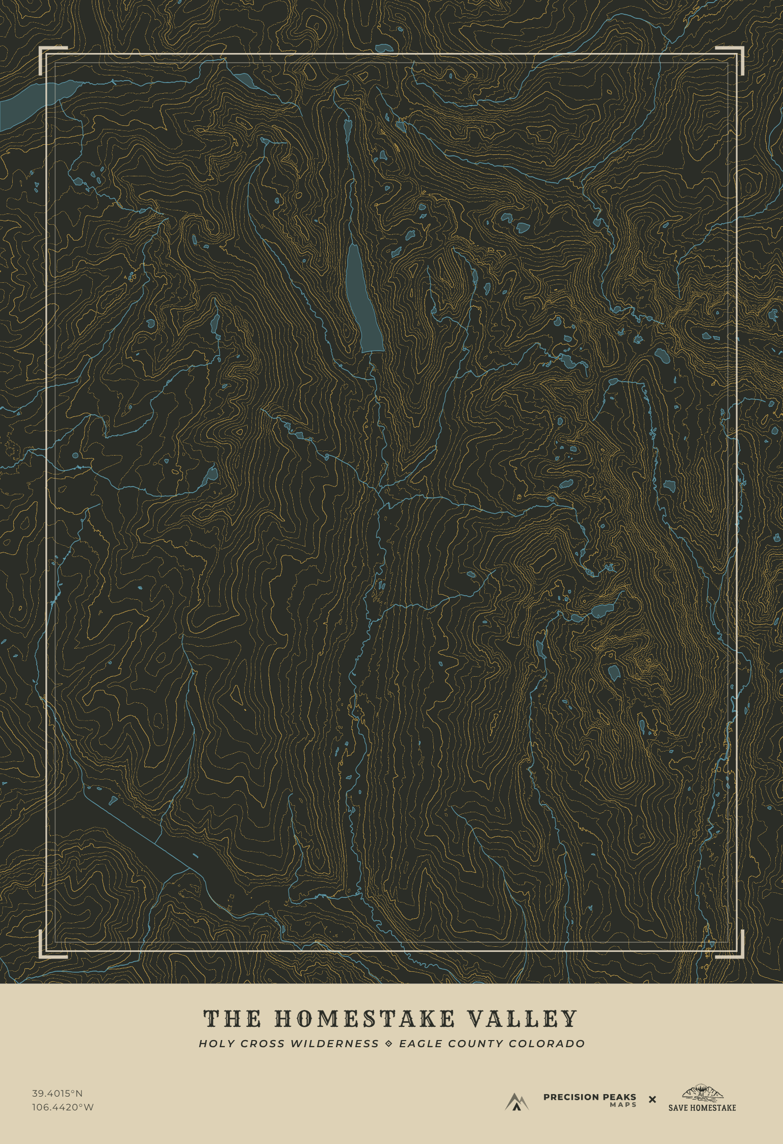 Homestake Valley topographic print in the Yellowstone color style