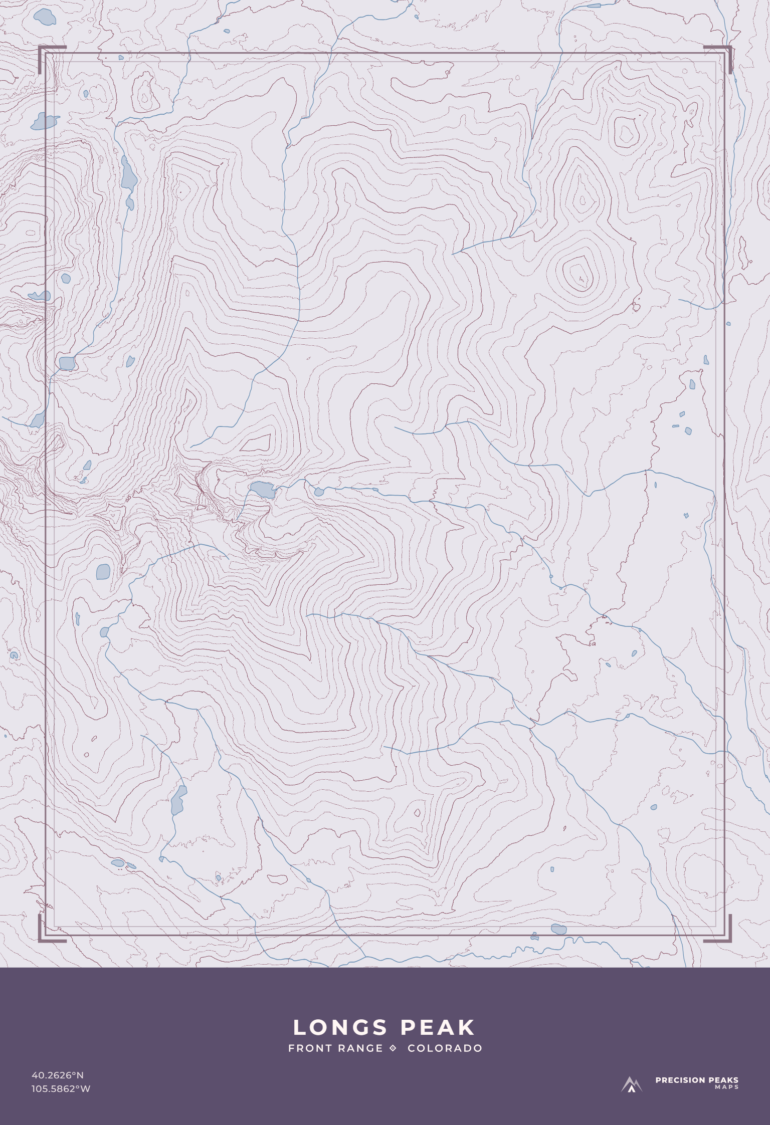 Longs Peak topographic print in the Winter Alpenglow color style
