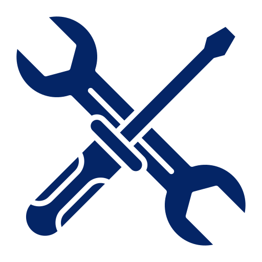 Blue crossed wrench and screwdriver repair tools icon