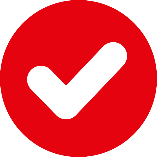 Black checkmark inside a red circle