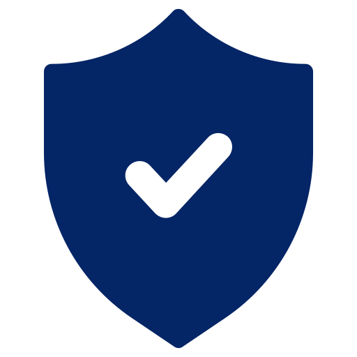 Blue shield with a black checkmark symbol