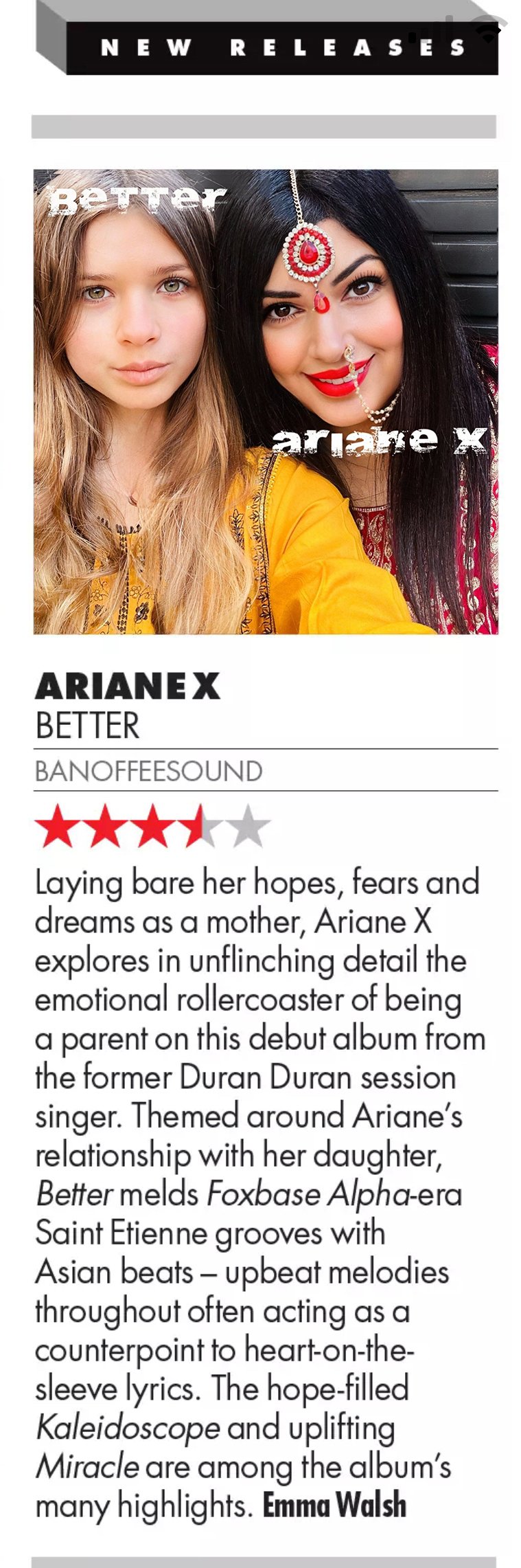 a review of the album Better by Ariane X in Classic Pop magazine