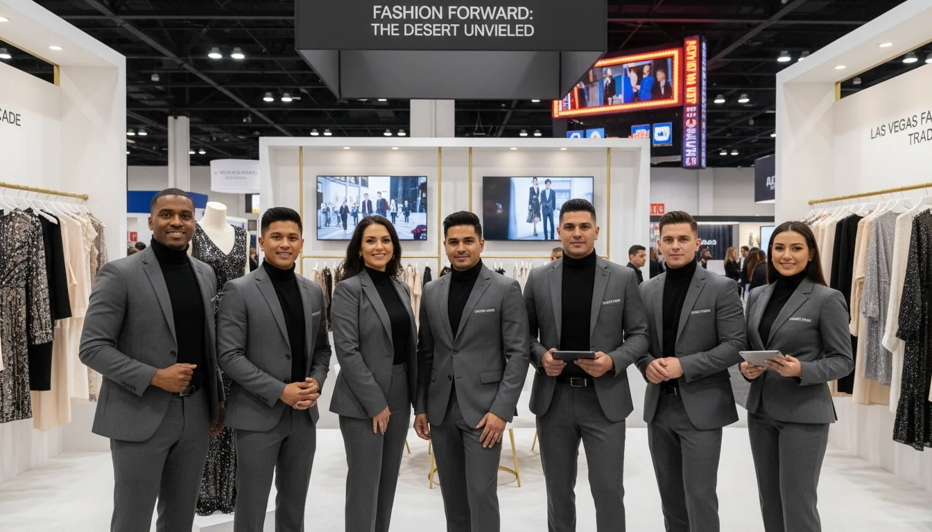 Professional event staff at a Las Vegas fashion trade show booth