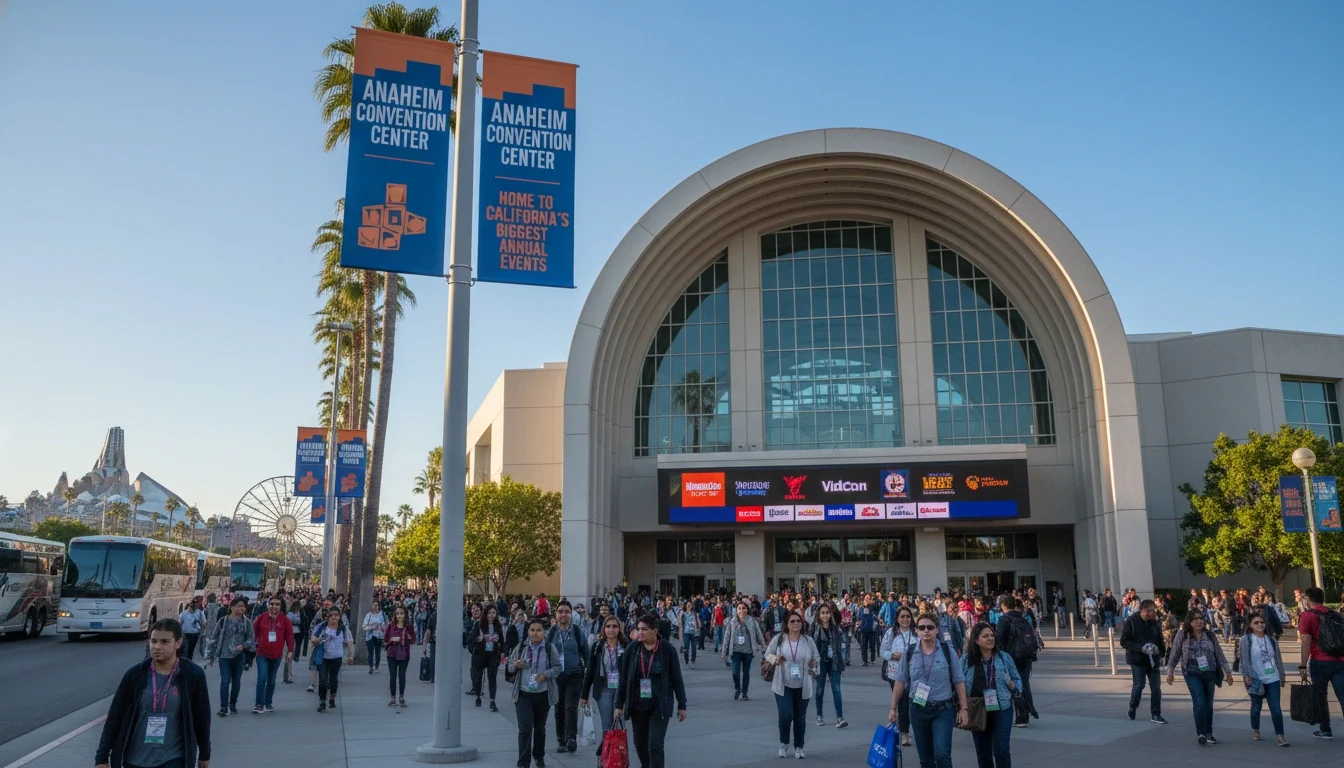 Anaheim Convention Center exterior with event attendees