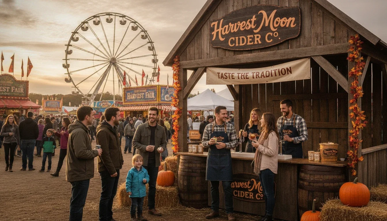 Brand activation booth setup at a major New England fair with staff engaging fairgoers