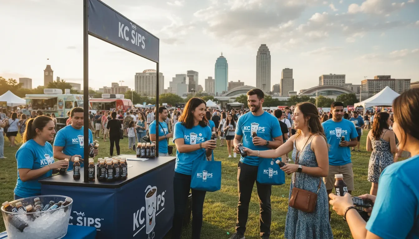 Street team brand ambassadors distributing samples at a Kansas City outdoor event
