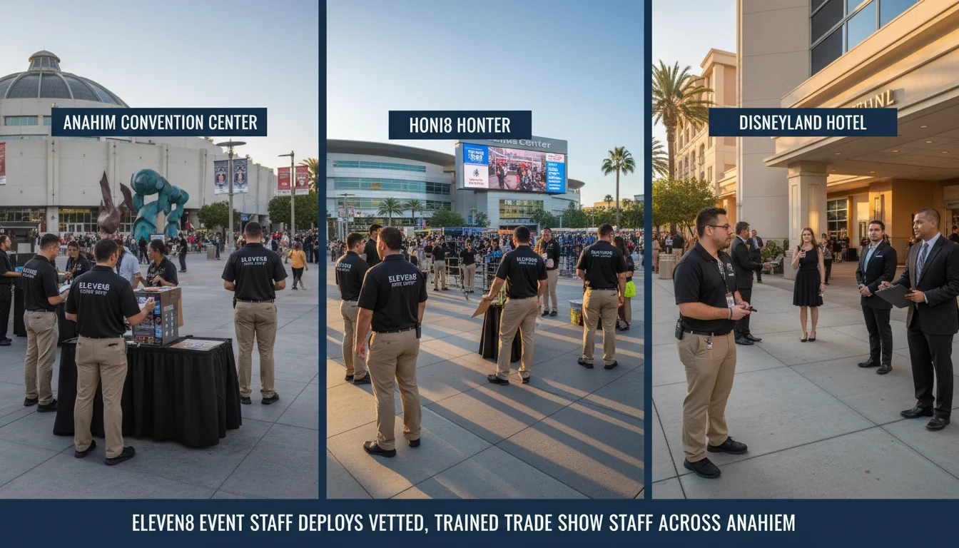Professional event staff from Eleven8 at a trade show booth in Anaheim Orange County