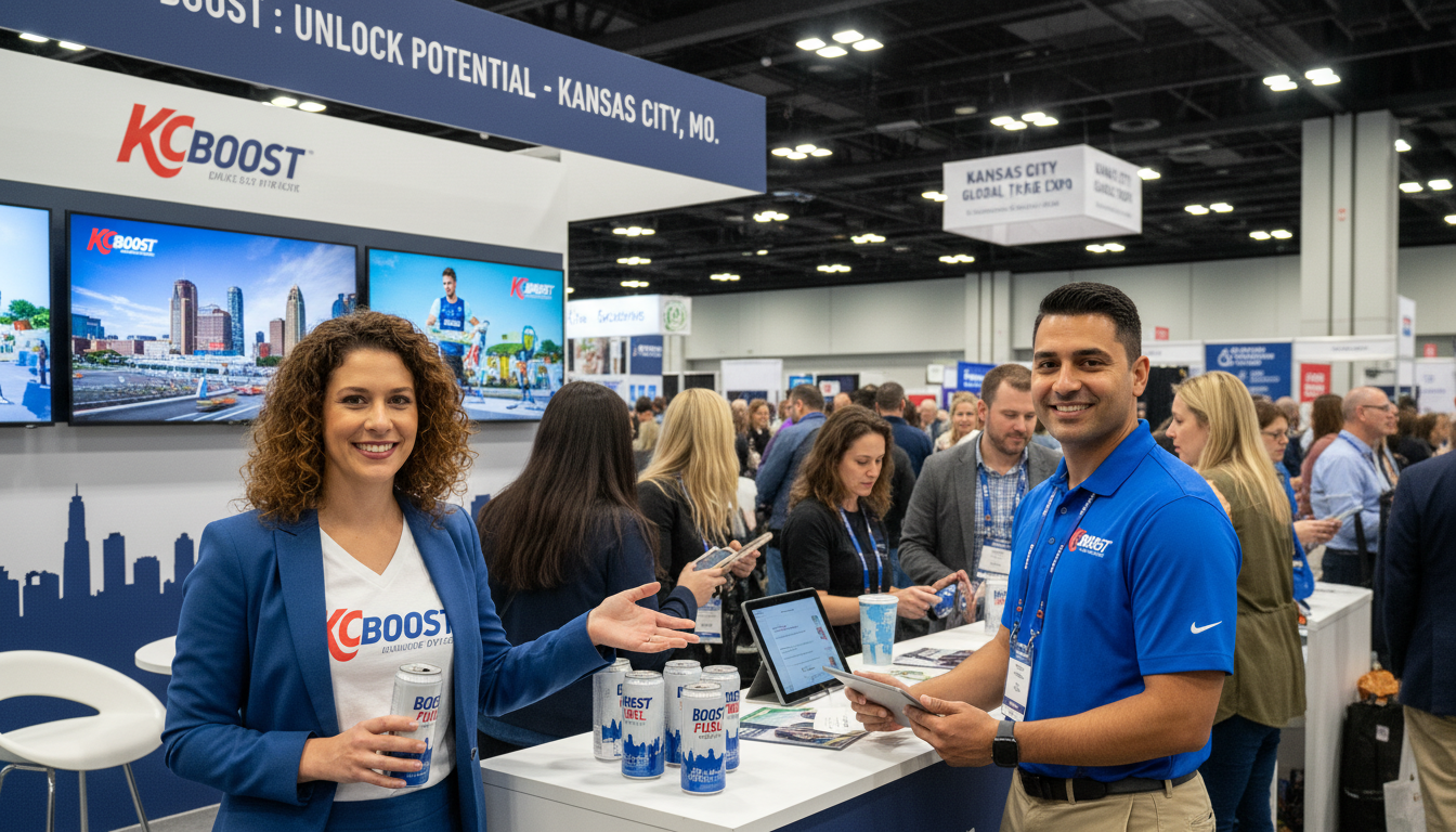 Brand ambassadors representing a product at a trade show booth in Kansas City