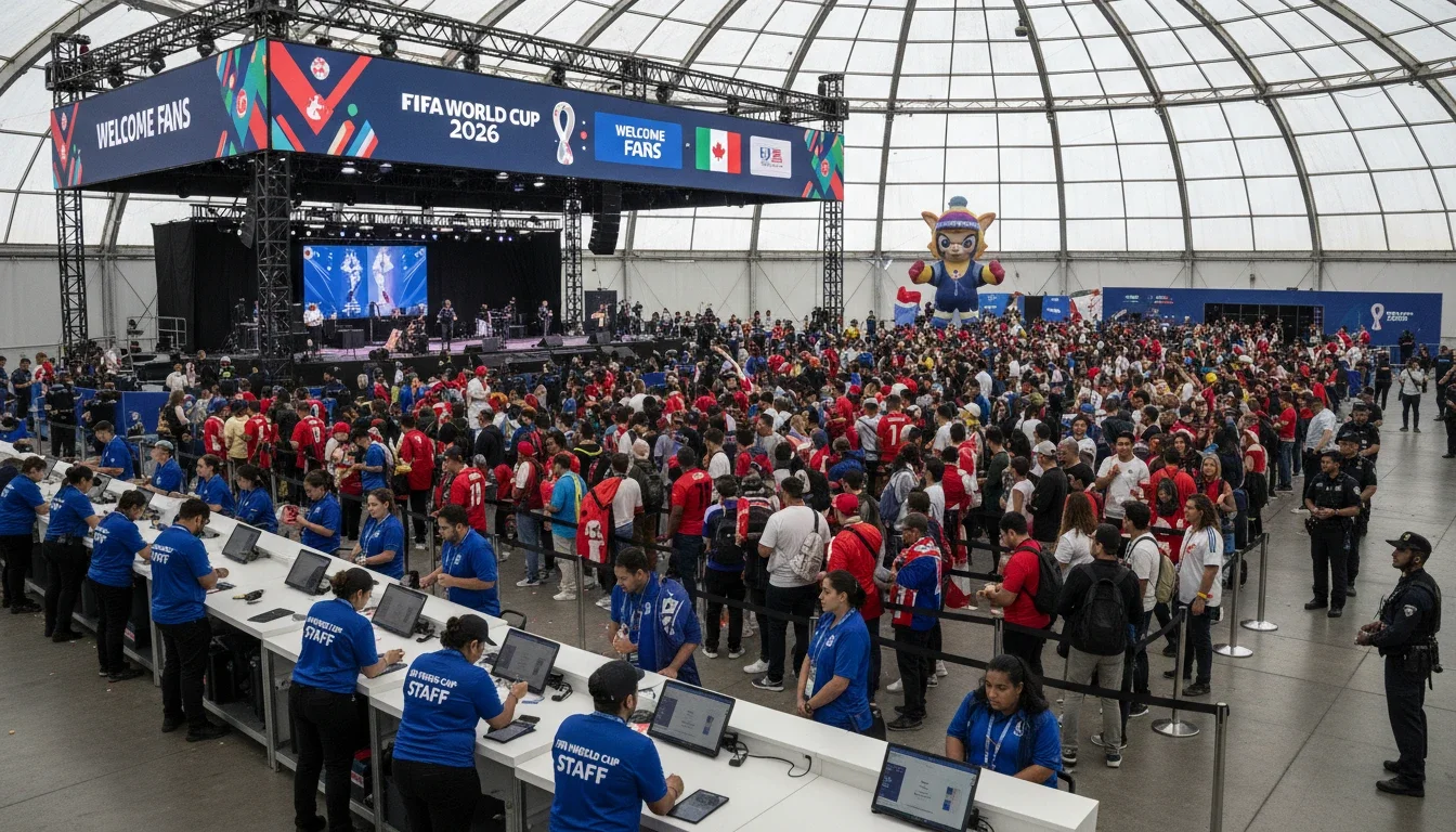 event staff managing large crowd at international sporting event venue