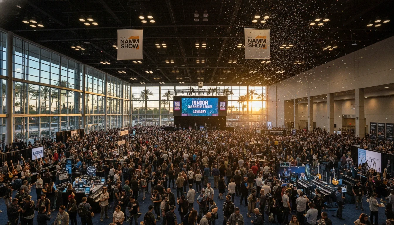 NAMM Show exhibitors and attendees on the trade show floor at the Anaheim Convention Center