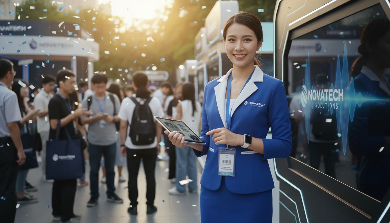Confident professional promotional staff member representing a brand at an event