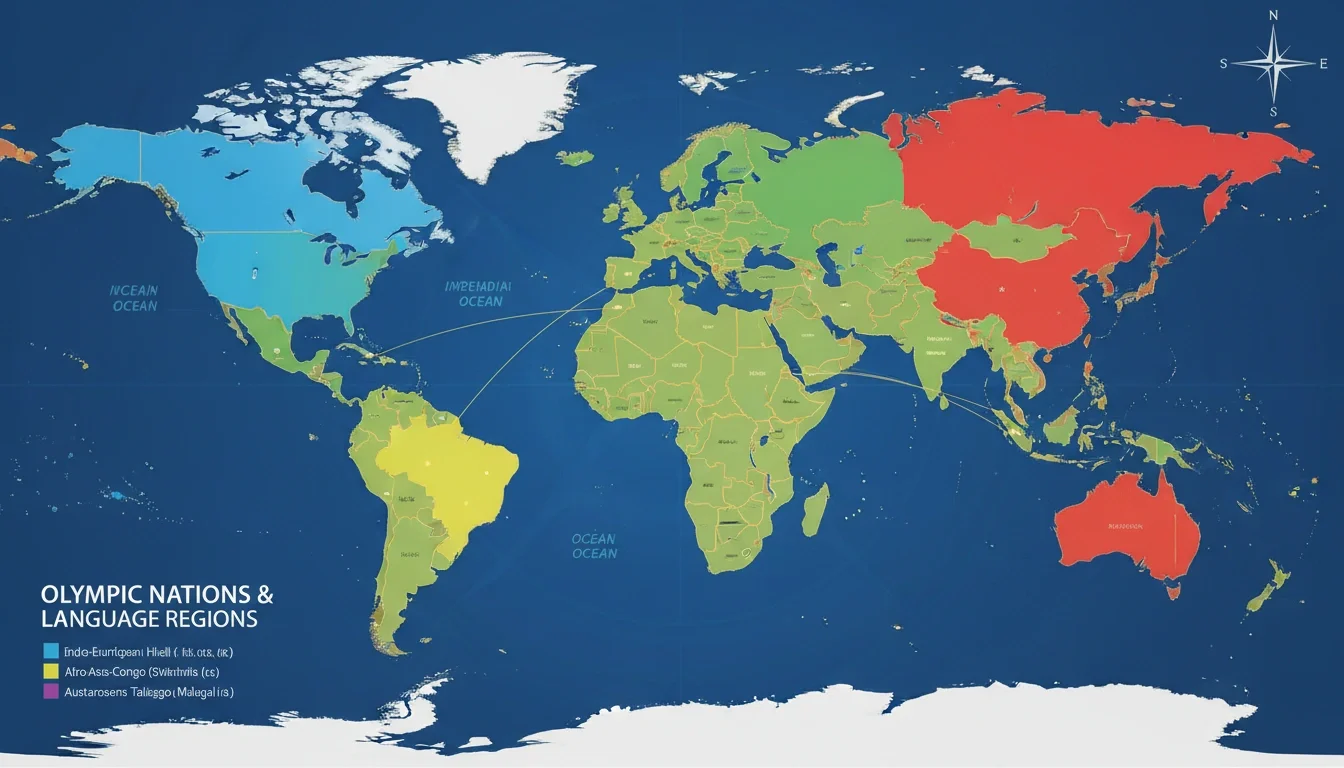 A visual map of the 206 nations competing at the Summer Olympics and their primary languages