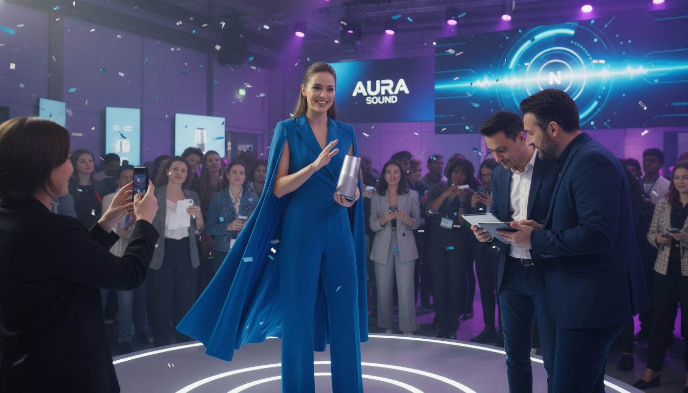 A brand ambassador engaging with attendees during a product launch event