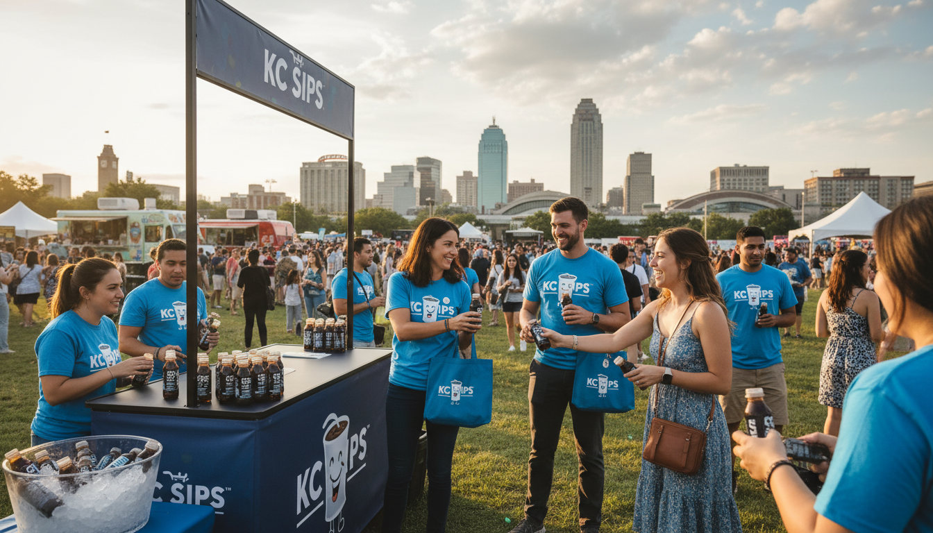 Street team brand ambassadors distributing samples at a Kansas City outdoor event