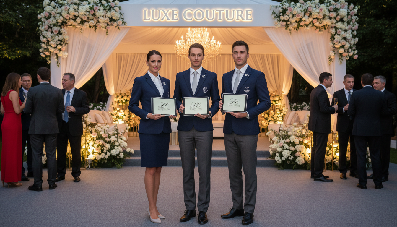 Professional brand ambassadors in uniform representing a luxury brand at an event