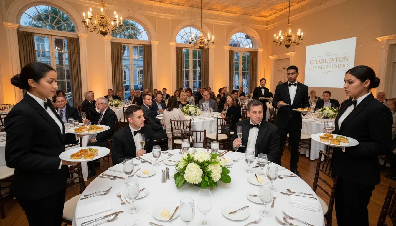 catering staff serving guests at Charleston SC corporate event
