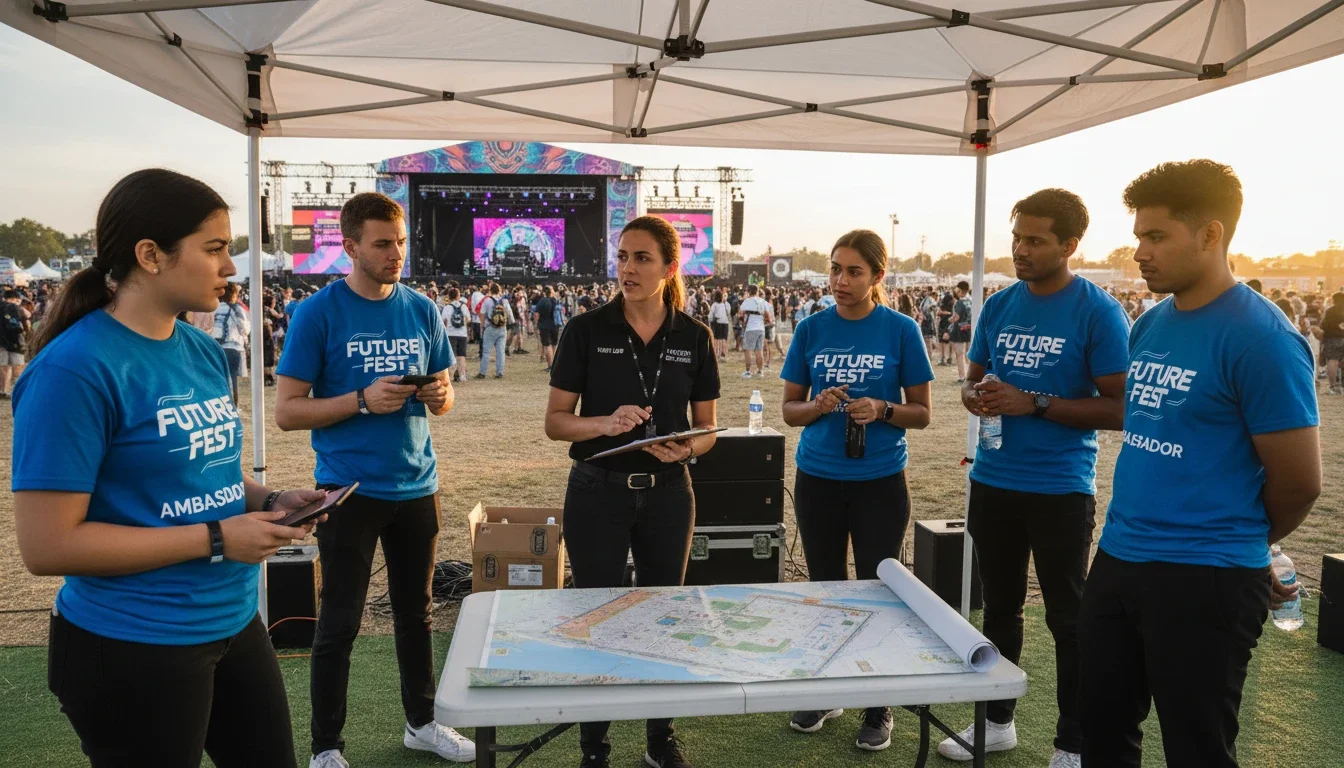 On-site supervisor briefing brand ambassador team before event