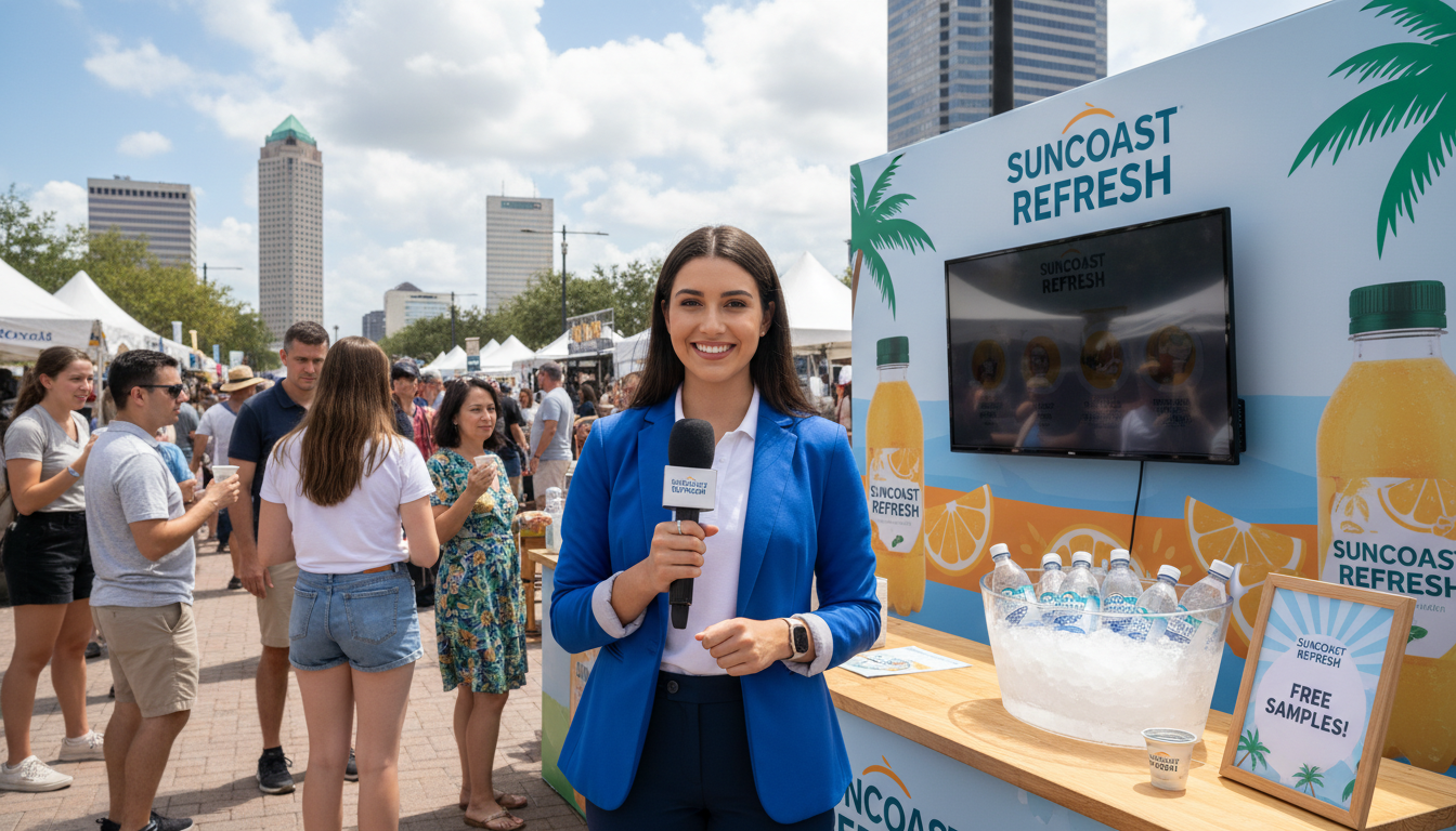 A professional brand ambassador in Tampa representing a brand at a local event activation