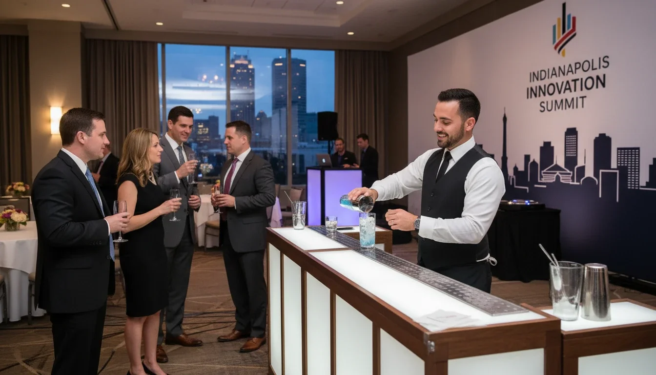 Professional event bartender serving guests at an Indianapolis corporate event