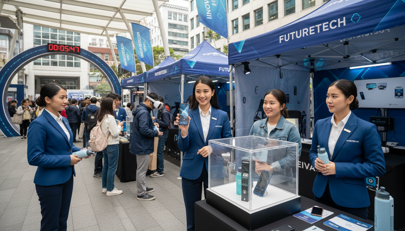 Confident, professional brand ambassadors engaging consumers at a product activation event