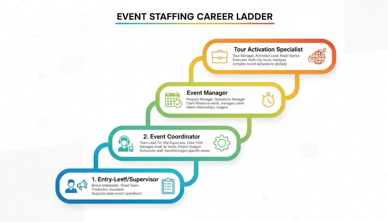 event staffing career path infographic from brand ambassador to tour activation specialist