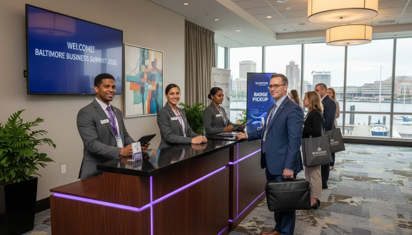 professional event staff registration desk Baltimore corporate conference