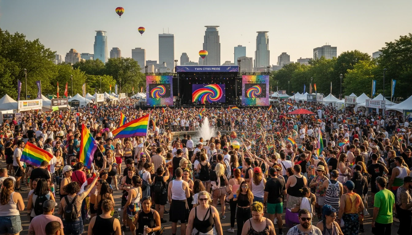 Twin Cities Pride Festival celebration at Loring Park with thousands of attendees