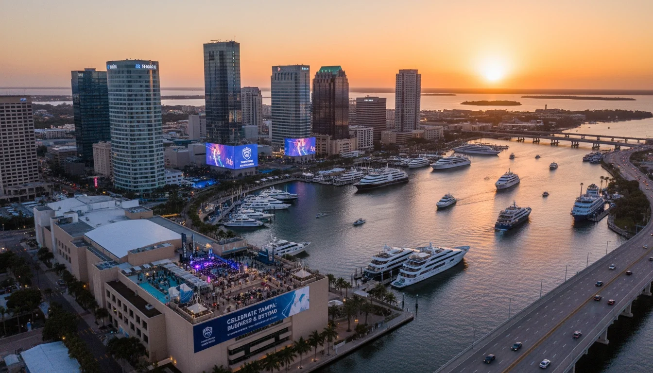 Tampa Bay waterfront skyline corporate events aerial view