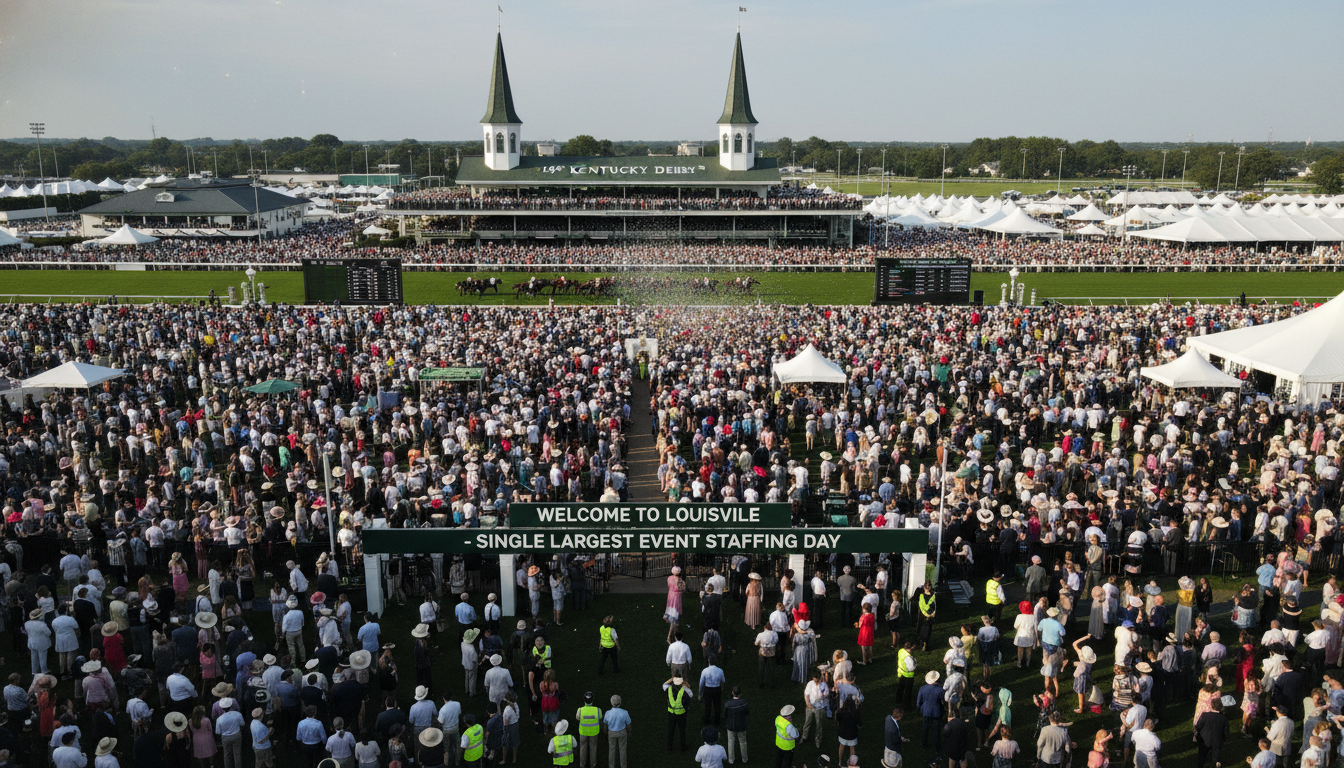 Churchill Downs on Kentucky Derby day — the single largest event staffing day of the year in Louisville, Kentucky