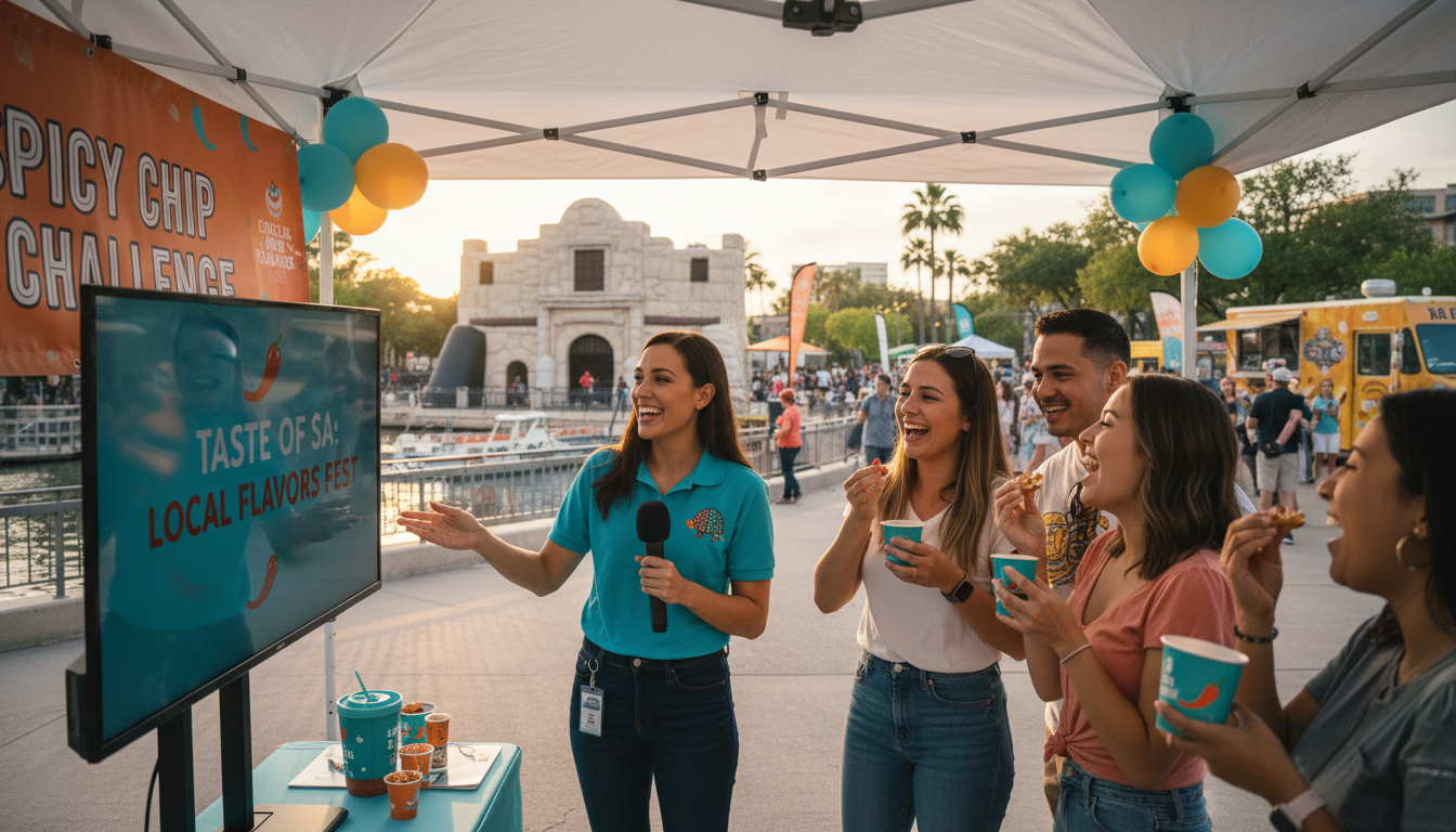 A brand ambassador engaging with consumers at a San Antonio brand activation