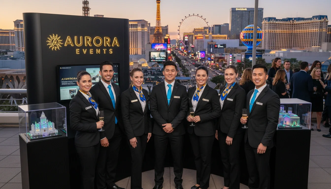 Professional event staff representing a brand at a Las Vegas Strip venue