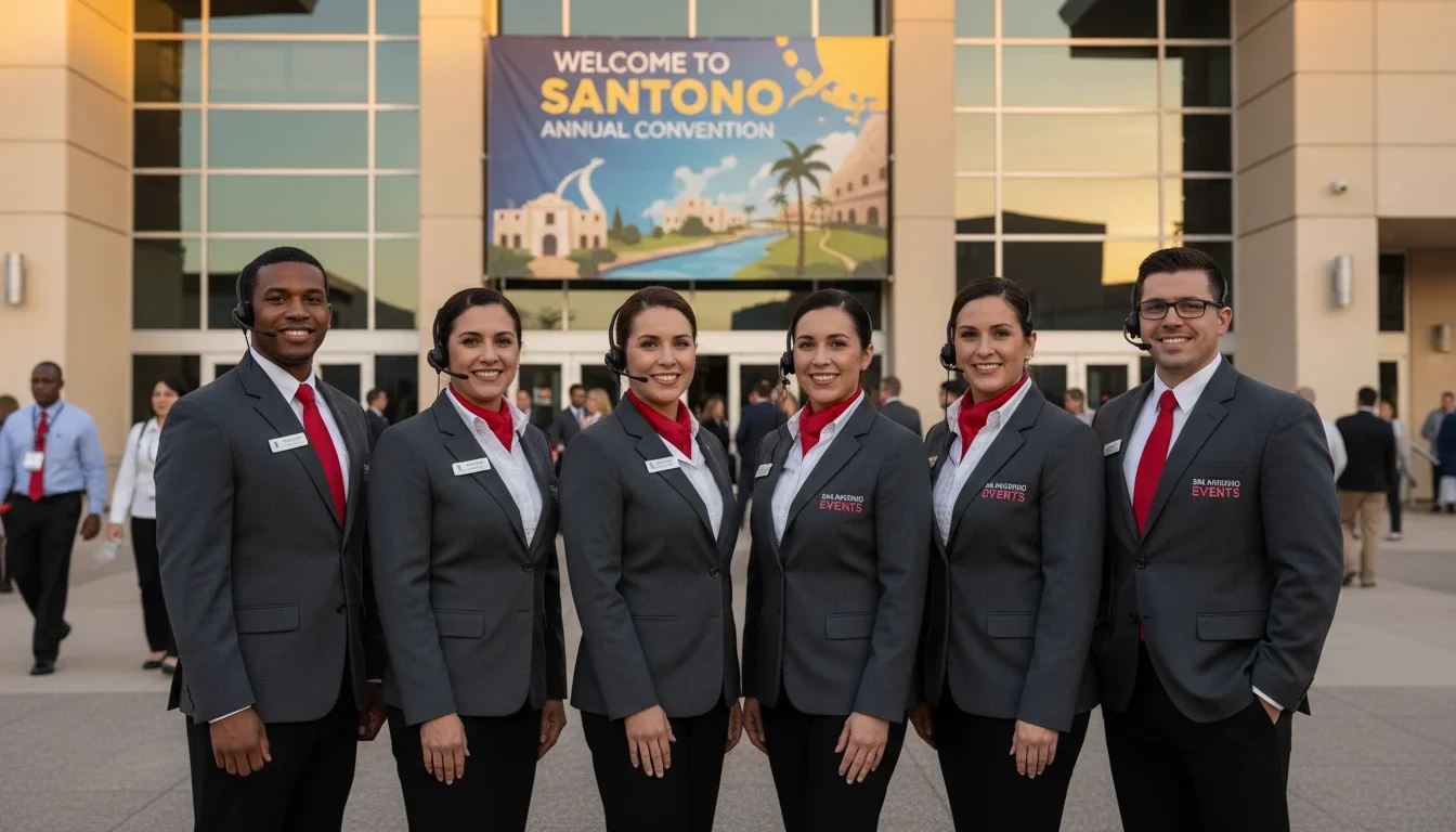 rofessional event staff team at a San Antonio convention — polished, branded, and ready to represent.