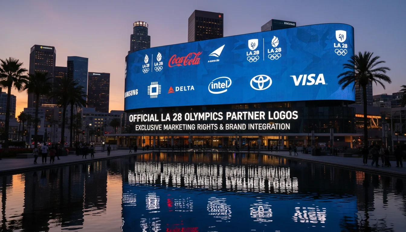 Official LA28 partner logos represent exclusive marketing rights and brand integration