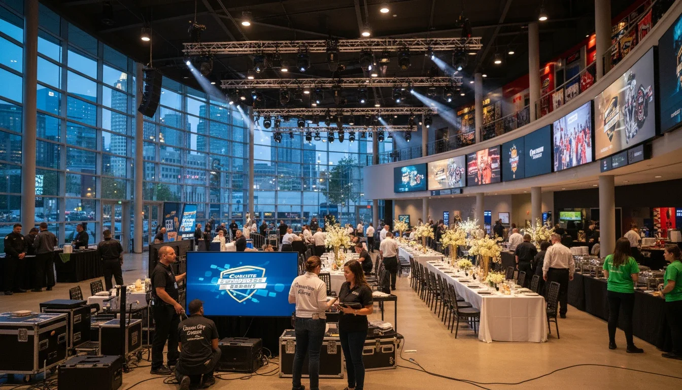 Event setup at a Charlotte NC venue — proper staffing and vendor coordination begins well before event day