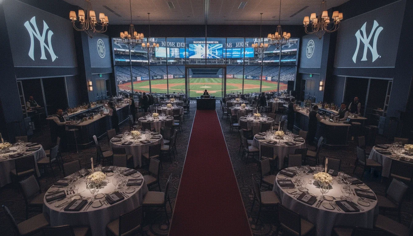Corporate gala event setup at Yankee Stadium — hospitality and waitstaff required for private and VIP events