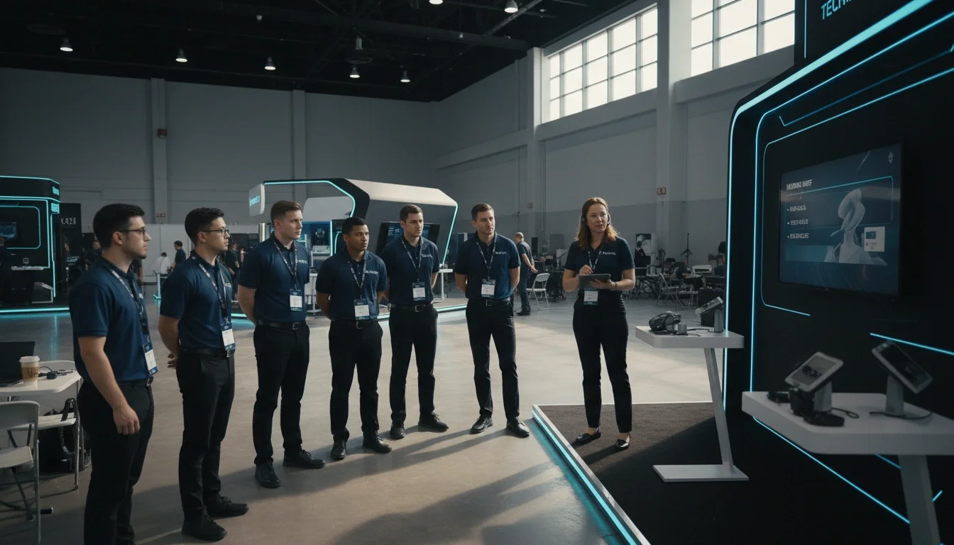 event staff morning briefing trade show Google Cloud Next booth team preparation