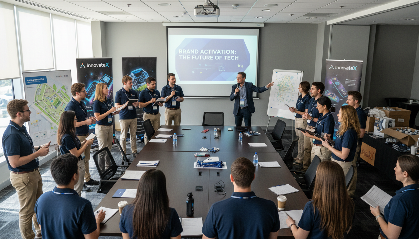 Brand ambassadors receiving a pre-event briefing before a major brand activation