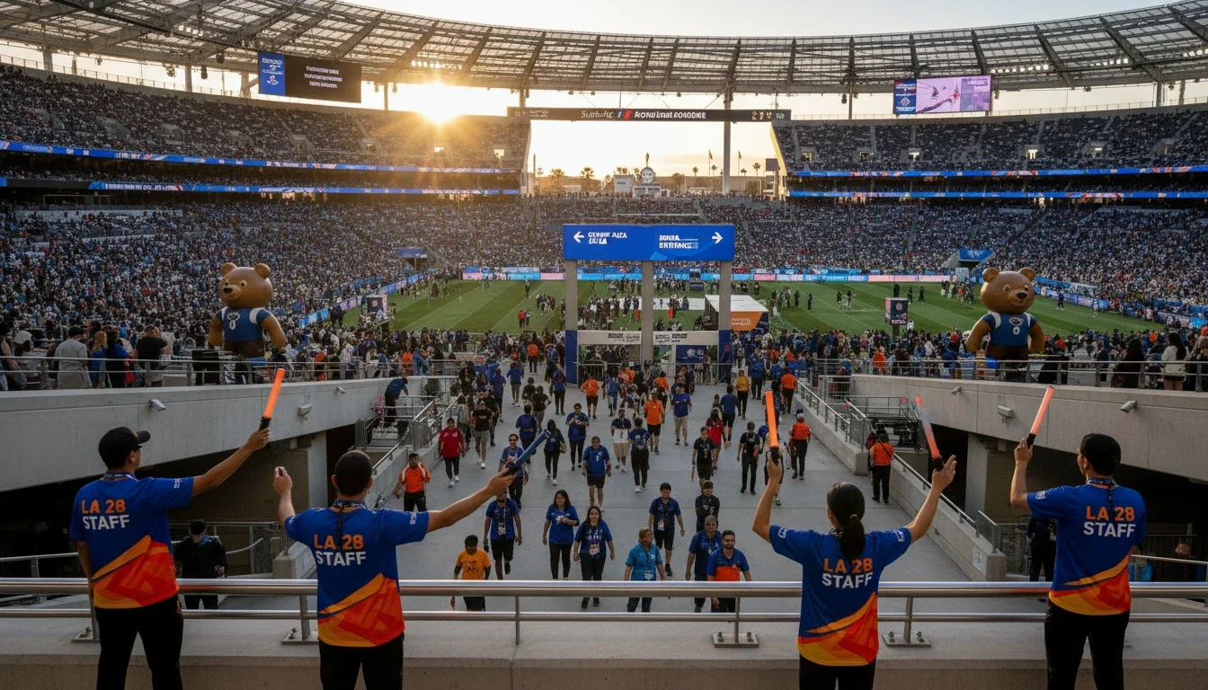 Crowd flow management staff at a high-capacity Los Angeles venue