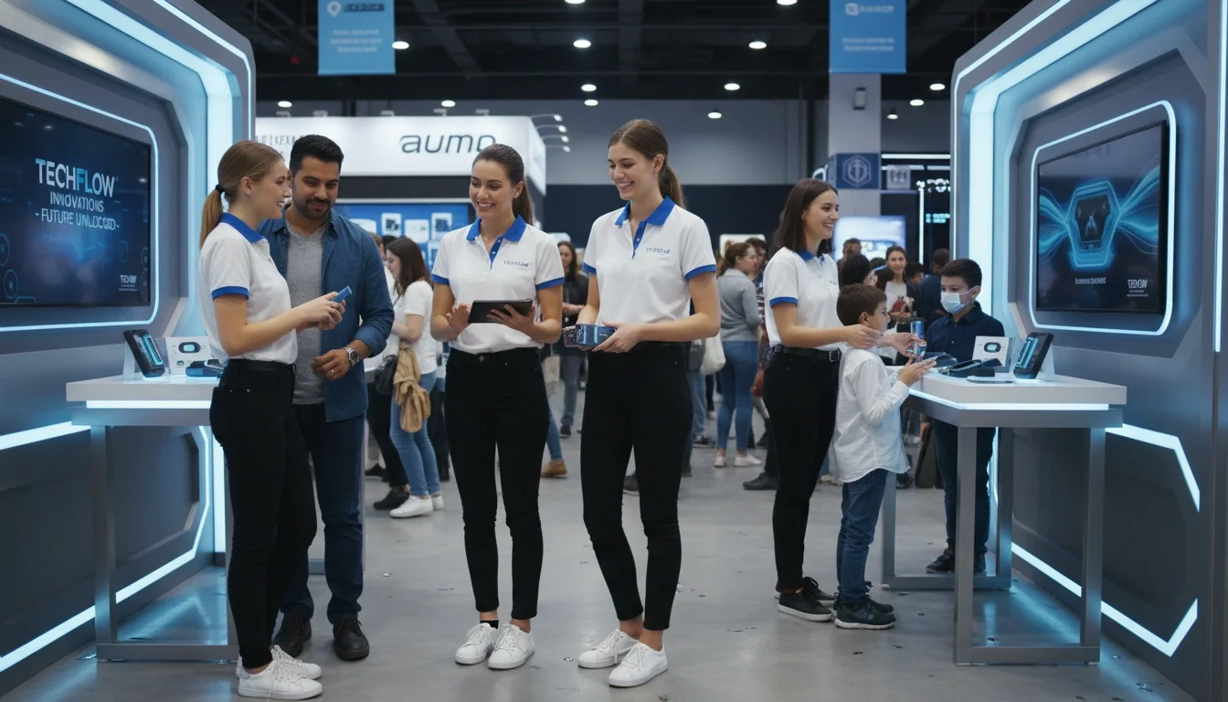 professional retail event staff assisting customers at a peak season pop-up event