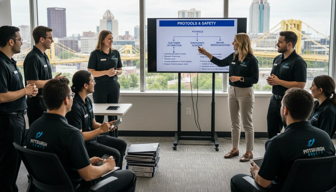 Professional event staff undergo extensive training and background checks before representing brands at Pittsburgh events