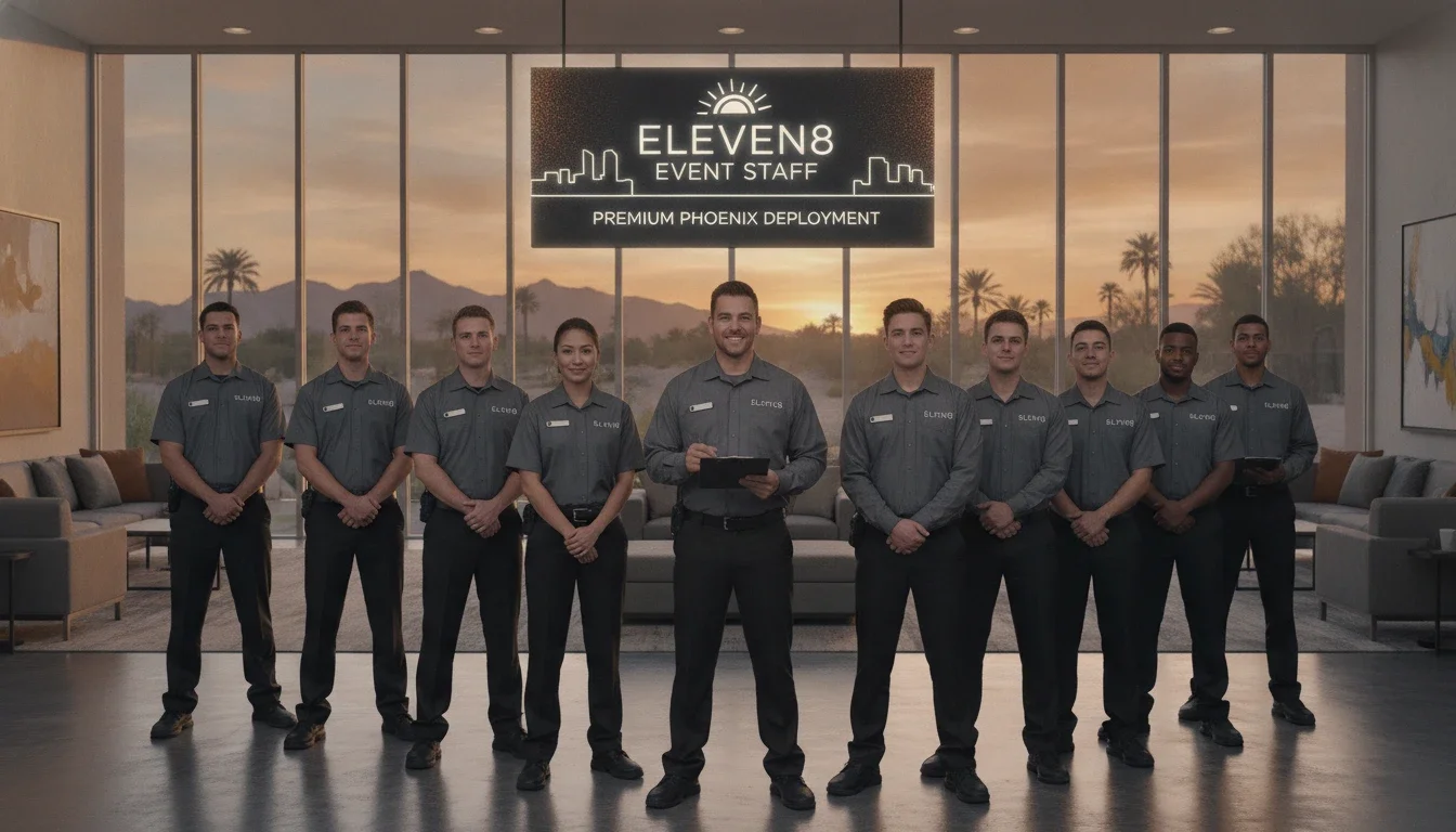 Eleven8 event staff team ready for deployment at a premium Phoenix venue