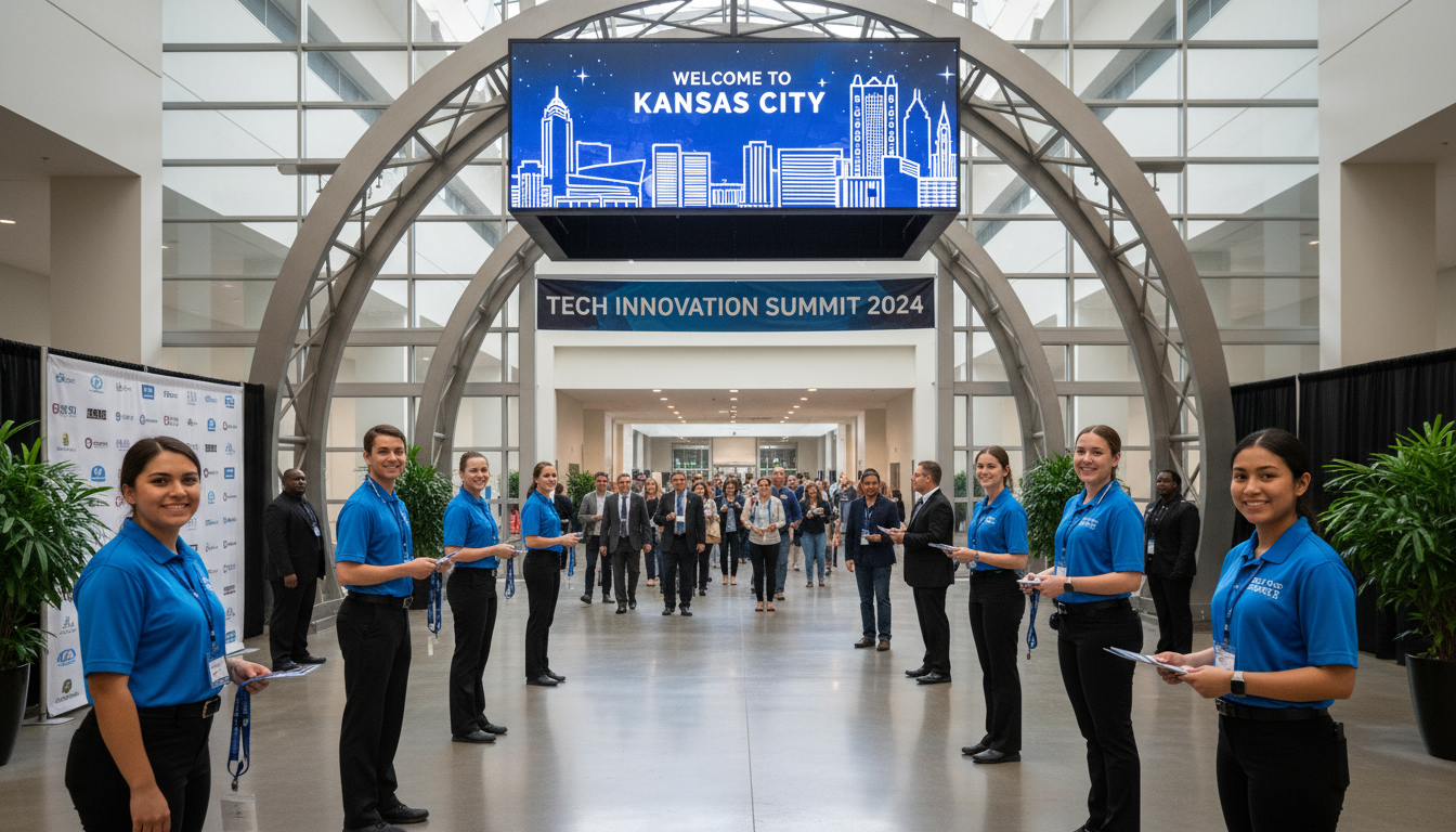 Event staff welcoming guests at a Kansas City venue