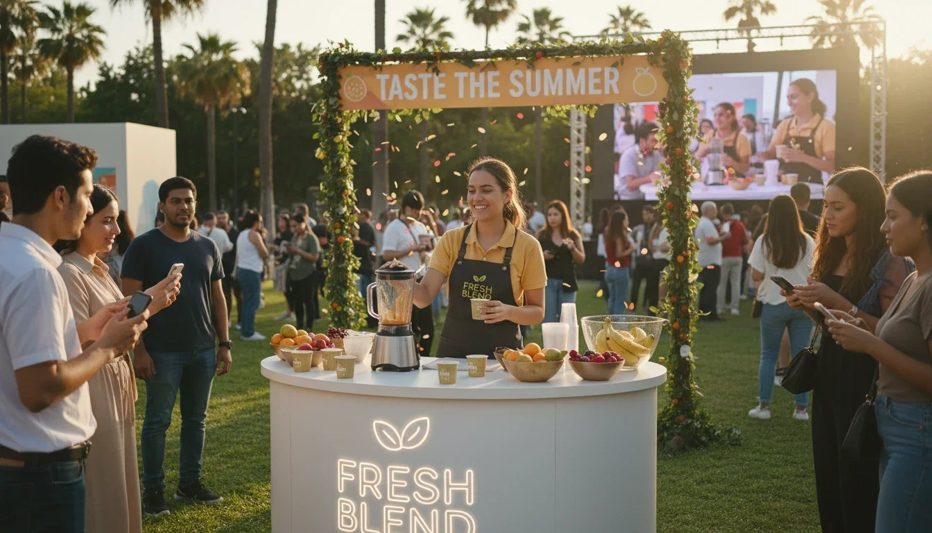 Event staff member conducting a product sampling demonstration at an experiential marketing activation