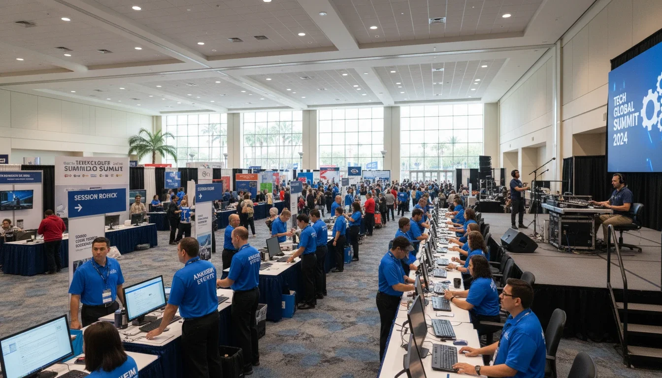 Event staffing team at Anaheim Convention Center trade show floor