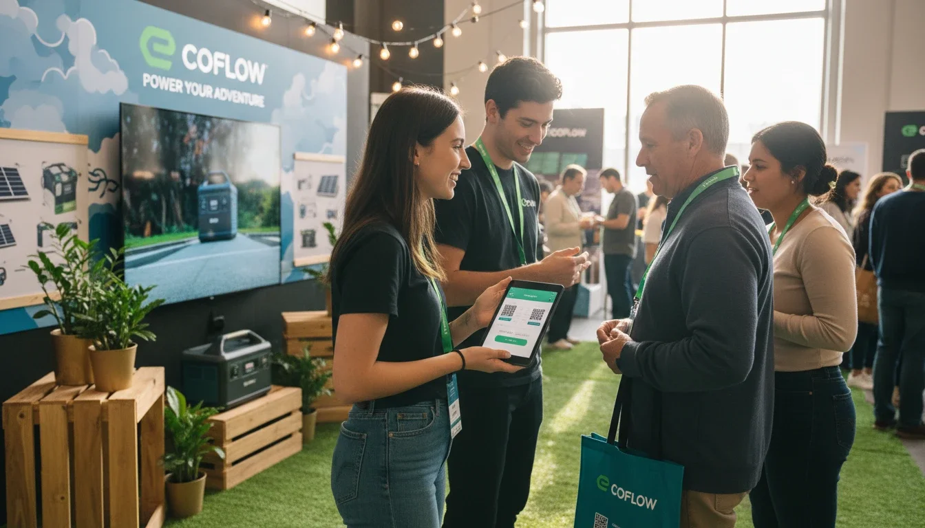 Event staff using lead capture app at brand activation pop-up