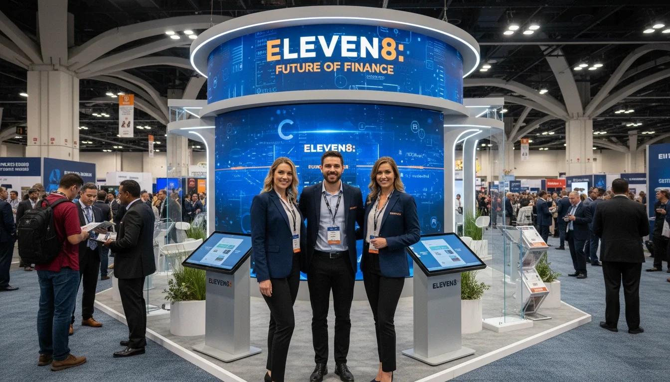 Eleven8 brand ambassadors representing a fintech company at a Las Vegas convention center trade show