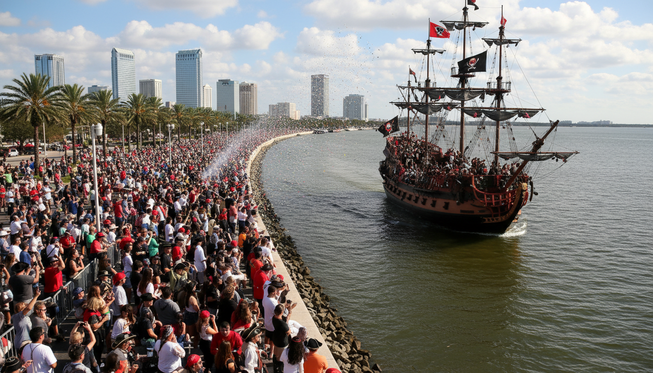 Gasparilla Pirate Fest parade on Bayshore Boulevard Tampa 2026