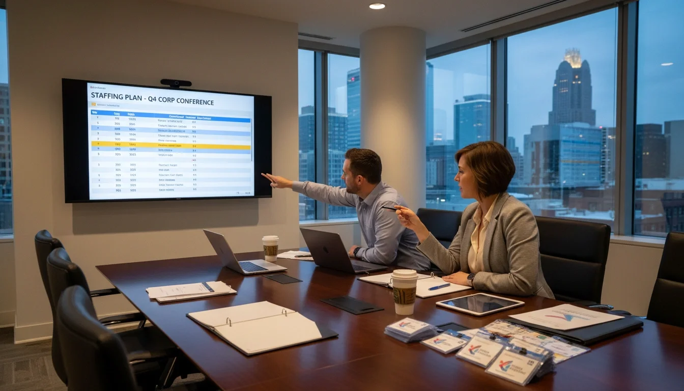Charlotte event planner reviewing staffing options for an upcoming corporate conference