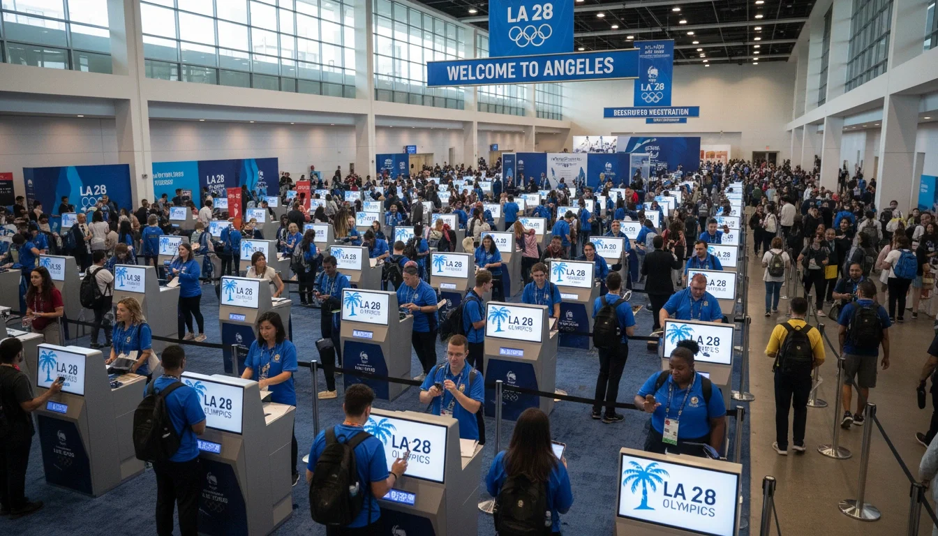 event check-in registration staff managing crowds at Los Angeles Convention Center