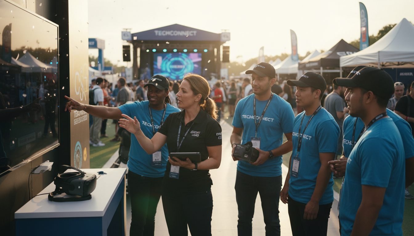 On-site event supervisor coordinating brand ambassador staff at a live activation
